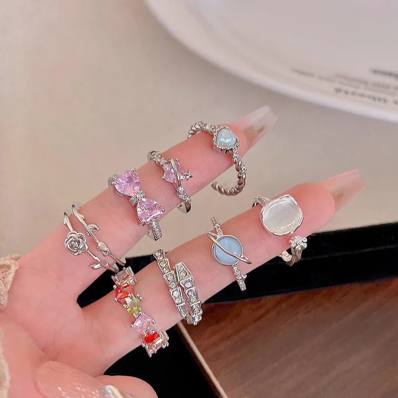 Women's IG Style Zircon Heart Bow – Adjustable Open Ring