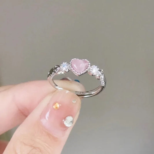 Pink Heart Cat’s Eye Crystal Ring (Product Code: ZX#657) 💗