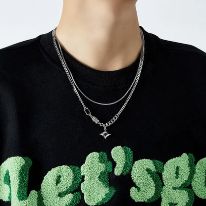 Double Layer Black Gem Pendant Chain Necklace
