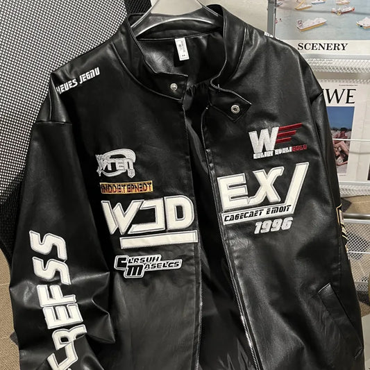 Racer Patch Leather Jacket (Code-ZX#402)