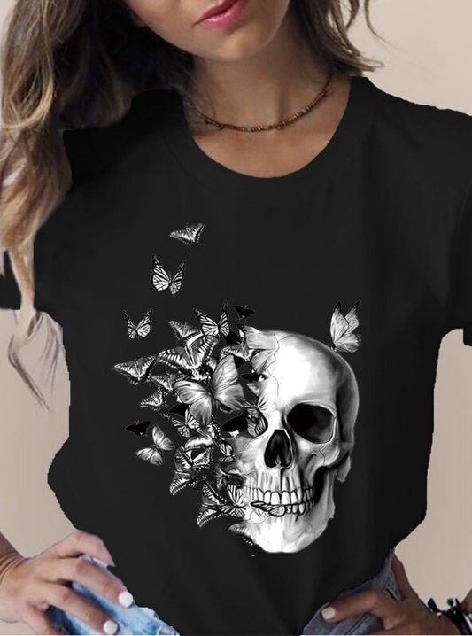 [Y2K] Women’s Casual Graphic Print Short Sleeve T-Shirt – Trendy Summer Top