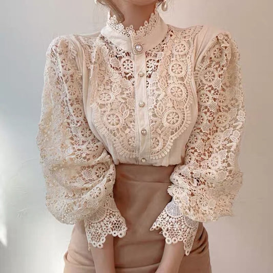 Women’s British Style Patchwork Blouse – Solid Color Long Sleeve Shirt
