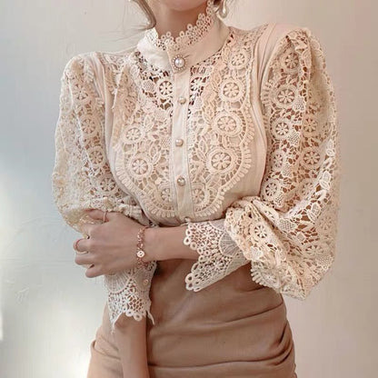 Women’s British Style Patchwork Blouse – Solid Color Long Sleeve Shirt