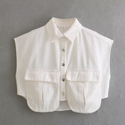 Women’s Casual Sleeveless Blouse – Solid Color Top with Front Pocket