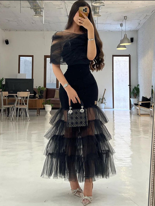 Women's Elegant Solid Color Party Dress – Off Shoulder, Half Sleeve, Evening & Cocktail Dress