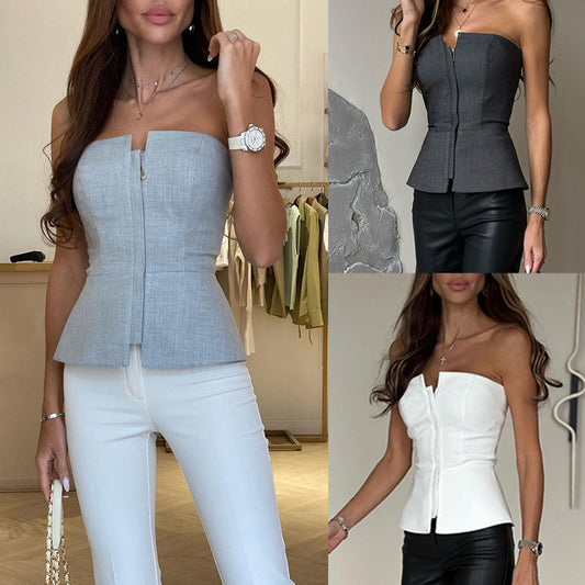 Women’s Streetwear Zipper Tank Top – Solid Color Sleeveless Fashion Vest