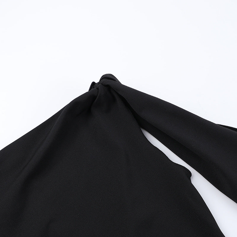 Women's Sexy Solid Color Sheath Dress – Oblique Collar, Sleeveless, Ribbon Detail, Party & Date Night Dress (Code: ZX#275)