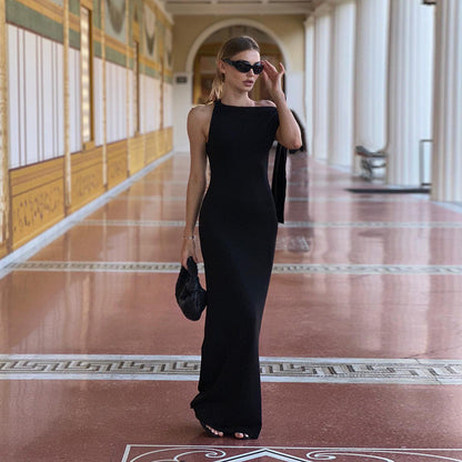 Women's Sexy Solid Color Sheath Dress – Oblique Collar, Sleeveless, Ribbon Detail, Party & Date Night Dress (Code: ZX#275)