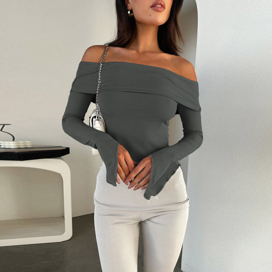 Women’s Sexy Patchwork T-Shirt – Solid Color Long Sleeve Slim Fit Top
