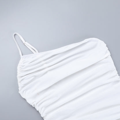 Women's Sexy Solid Color Princess Dress – Oblique Collar, Sleeveless, Banquet & Date Night Outfit (Code: ZX#283)