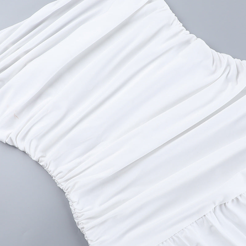 Women's Sexy Solid Color Princess Dress – Oblique Collar, Sleeveless, Banquet & Date Night Outfit (Code: ZX#283)