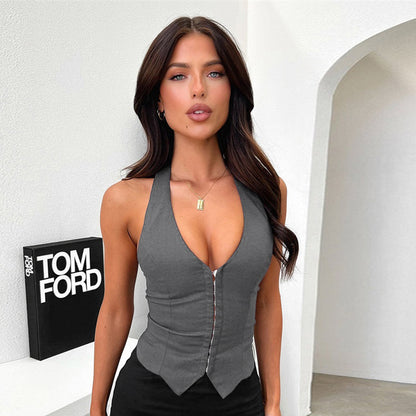 Women’s Sexy Backless Tank Top – Solid Color Sleeveless Camisole