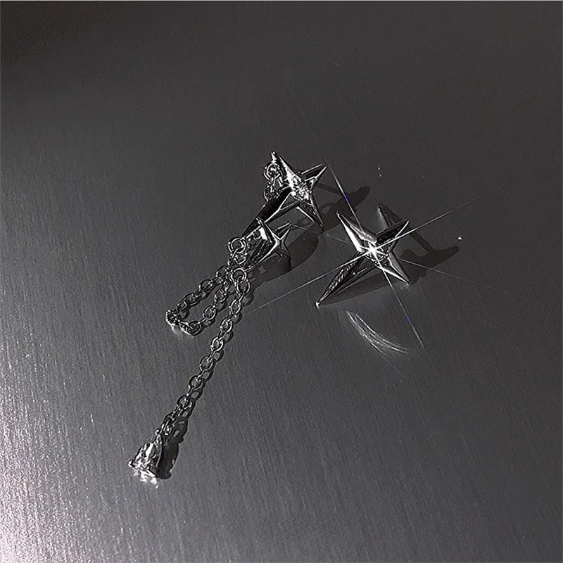 Asymmetric Gothic Star Chain Earrings (Code-ZX#732)