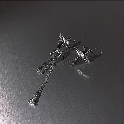 Asymmetric Gothic Star Chain Earrings (Code-ZX#732)