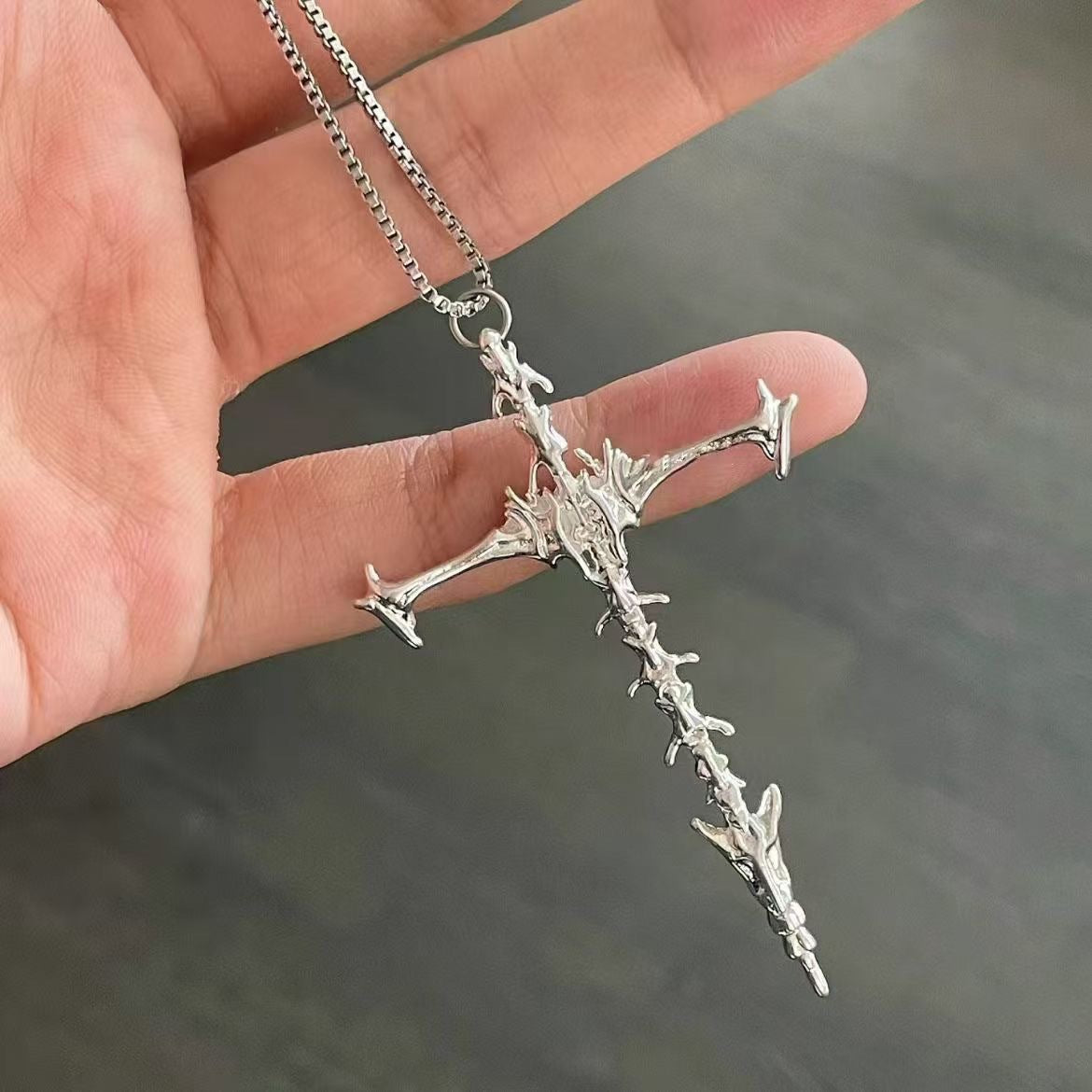 Dark Style Skull Skeleton Cross Pendant Necklace American Retro Vintage Fashion Trendy Boys Necklace