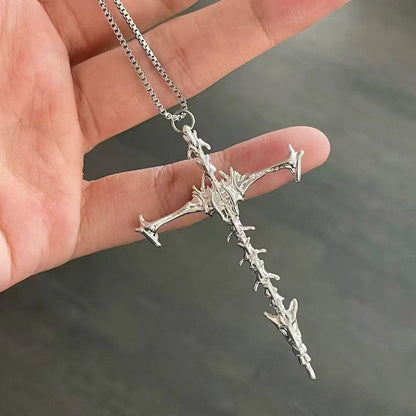 Dark Style Skull Skeleton Cross Pendant Necklace American Retro Vintage Fashion Trendy Boys Necklace
