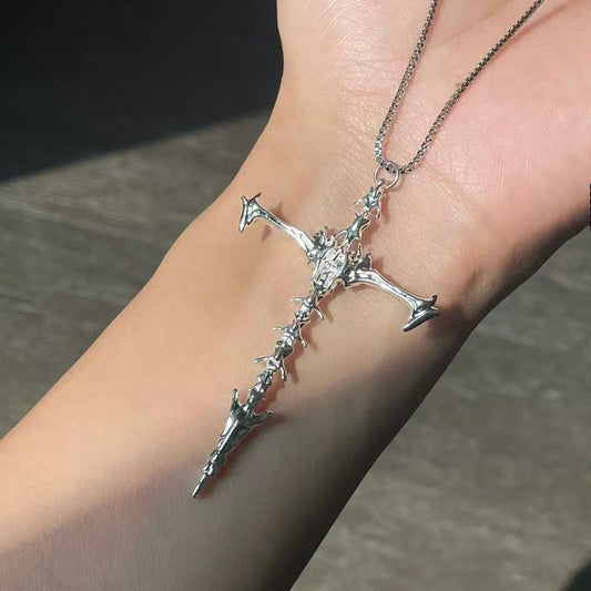 Dark Style Skull Skeleton Cross Pendant Necklace American Retro Vintage Fashion Trendy Boys Necklace