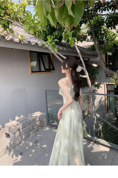 New Style Summer New Arrival Long Dress Fairy Ruffled Printed Sleeveless Elegant Dress