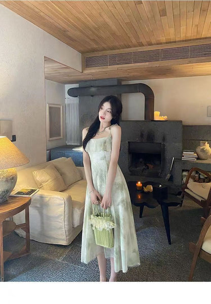 New Style Summer New Arrival Long Dress Fairy Ruffled Printed Sleeveless Elegant Dress