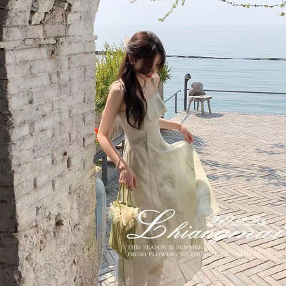 New Style Summer New Arrival Long Dress Fairy Ruffled Printed Sleeveless Elegant Dress