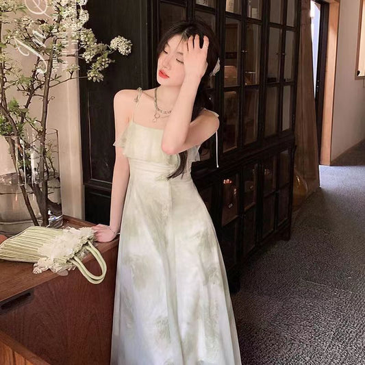 New Style Summer New Arrival Long Dress Fairy Ruffled Printed Sleeveless Elegant Dress