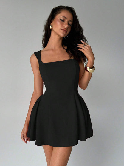Women's Spring And Summer New Sexy Elegant Dress Square Collar Sleeveless Sling Slim-fit Skirt