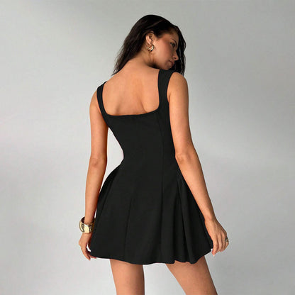 Women's Spring And Summer New Sexy Elegant Dress Square Collar Sleeveless Sling Slim-fit Skirt