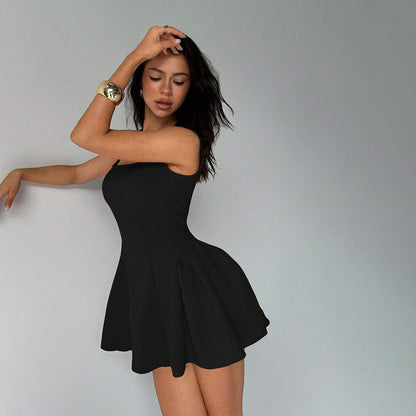 Women's Spring And Summer New Sexy Elegant Dress Square Collar Sleeveless Sling Slim-fit Skirt