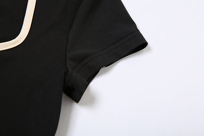 Women’s Summer Two-Piece Set – Slim Fit Short Sleeve Square Neck Top & Low Waist Trousers