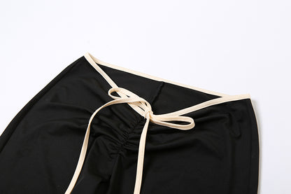 Women’s Summer Two-Piece Set – Slim Fit Short Sleeve Square Neck Top & Low Waist Trousers