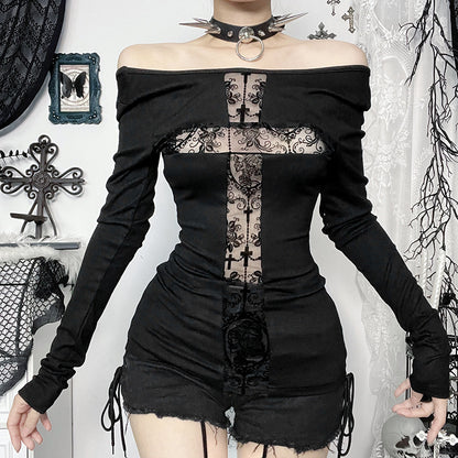 Women’s Street Style Patchwork T-Shirt – Long Sleeve Color Contrast Top, Sexy Halloween Hot Girl All-Match Tee