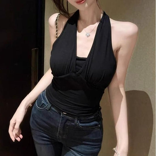 Women's Sexy Backless Strap Vest – Summer V-Neck Sleeveless Top, Thai Style Outdoor Wear