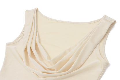 Elegant Pure Color Summer New Sexy Pleated Slim Fit Wrap Around Skirt Dress For Women Knee High Low Waist Design Without Sleeve