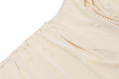 Elegant Pure Color Summer New Sexy Pleated Slim Fit Wrap Around Skirt Dress For Women Knee High Low Waist Design Without Sleeve