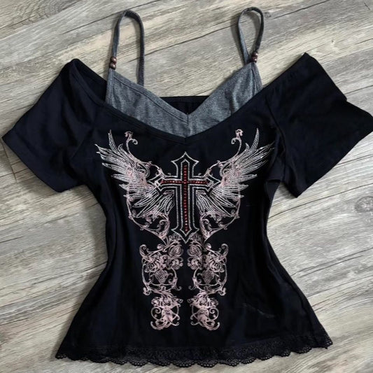[Y2K] Women’s Sexy Summer Crop Top – V Neck T-Shirt