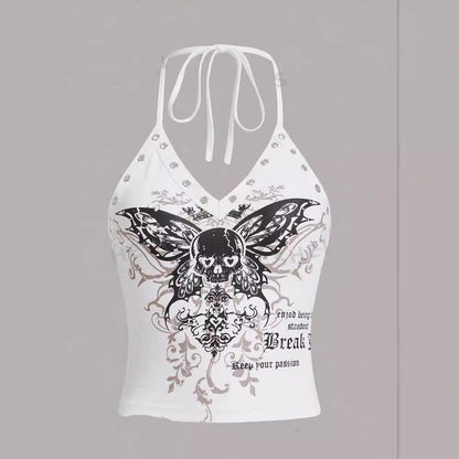 [Y2K] Women’s Sexy Summer Crop Top – 3D Print Strap Vest Style Sleeveless Round Neck T-Shirt