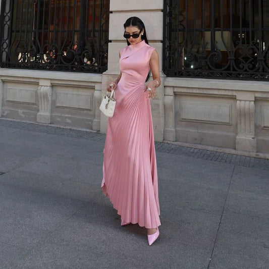 Women's Elegant Pleated High Waist Evening Maxi Dress