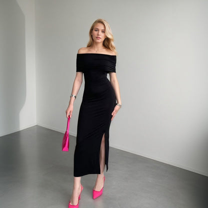 Women's European Style One-Shoulder Bodycon Dress – High Waist Slit Summer Maxi Dress (Code: ZX#223)