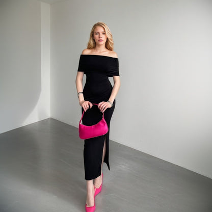 Women's European Style One-Shoulder Bodycon Dress – High Waist Slit Summer Maxi Dress (Code: ZX#223)