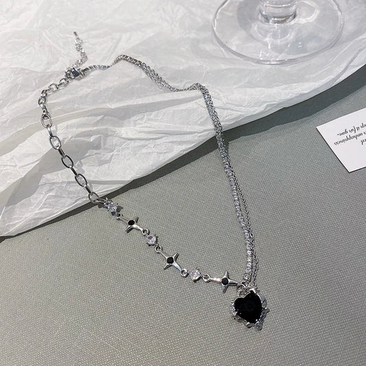 Black Heart Pendant Necklace – Gothic Star Chain Design