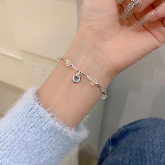 Shimmer Heart Charm Crystal Bracelet – Elegant Dainty Chain