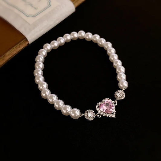 Blush Heart Pearl Bracelet (Code-ZX#603)