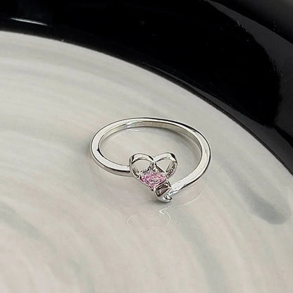 Heart Shape Bow Knot Copper Plating Inlay Zircon  – Adjustable Open Ring