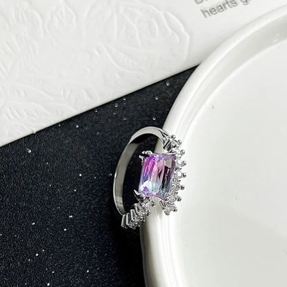 Heart Shape Bow Knot Copper Plating Inlay Zircon  – Adjustable Open Ring