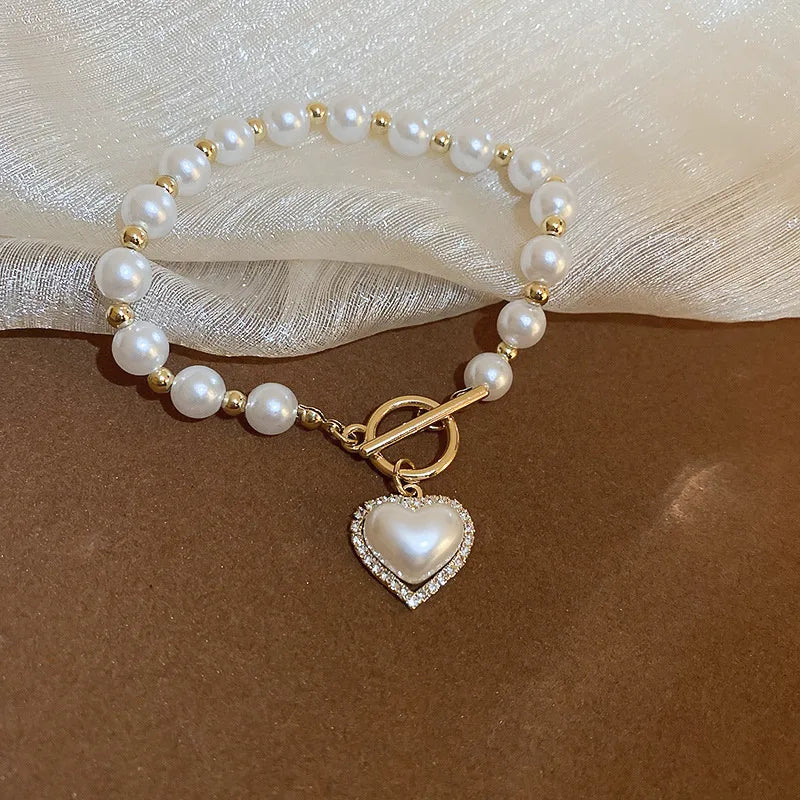 Eternal Pearl Heart Charm Bracelet (Code-ZX#601)