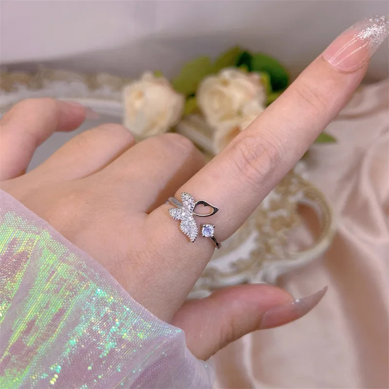 Elegant Heart, Bow & Flower Rings – Adjustable Open Zircon Jewelry