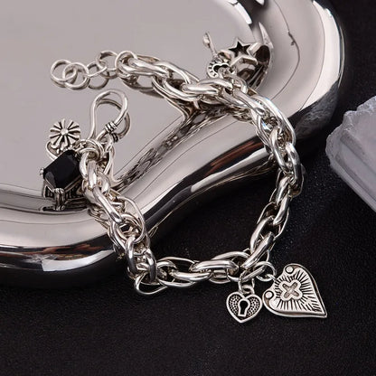 Locked Heart Gothic Chain Bracelet (Code-ZX#597)