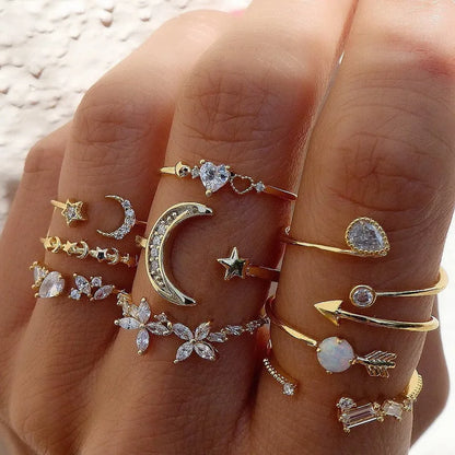 Celestial Moon & Star Ring Set (Product Code: ZX#652)