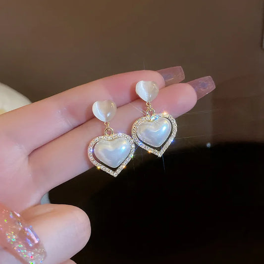 Lumina Pearl Heart Earrings (Code-ZX#632)