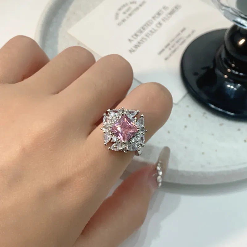 Heart Shape Bow Knot Copper Plating Inlay Zircon  – Adjustable Open Ring